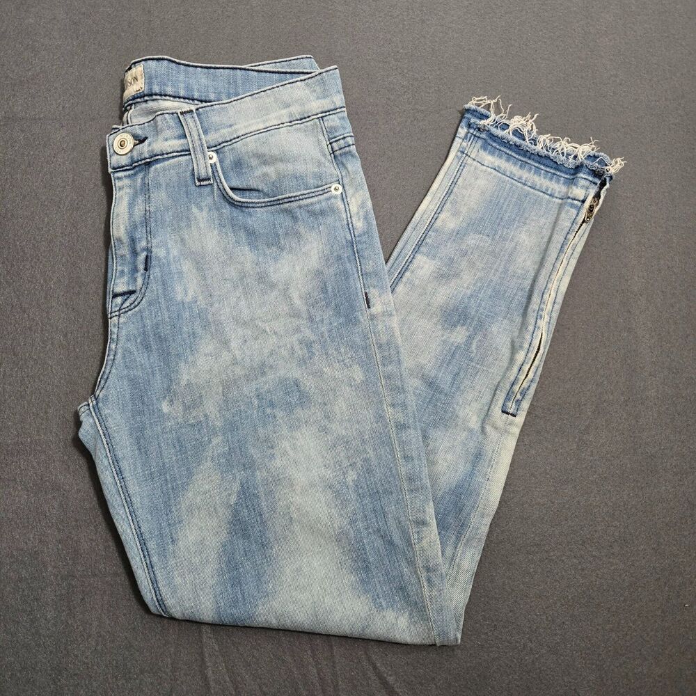 Hudson Jeans Women 28 Acid Wash Ankle Zip Raw Hem Mid Rise Skinny
